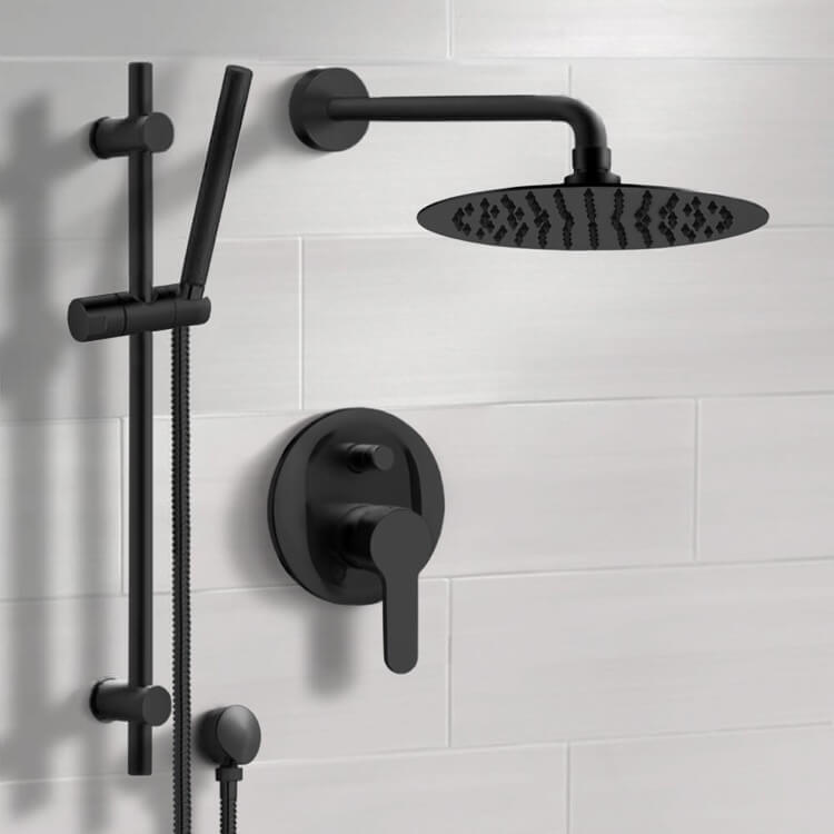 Remer SFR44-10 Matte Black Shower System With 10 Inch Rain Shower Head and Hand Shower